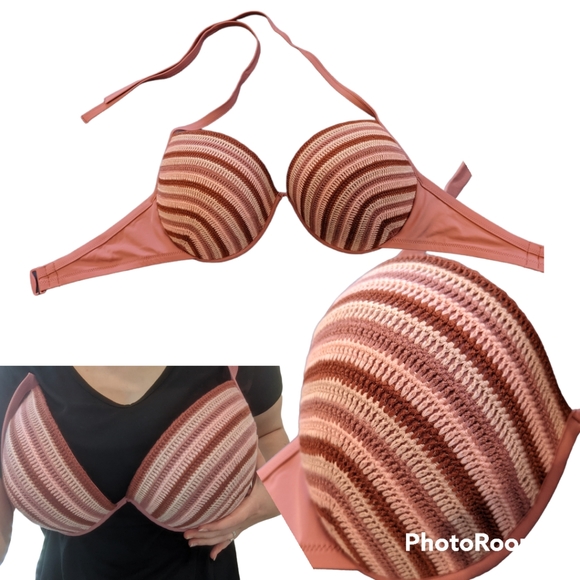 Crochet Detail Large Bust Underwire Bikini Top - Picture 2 of 9